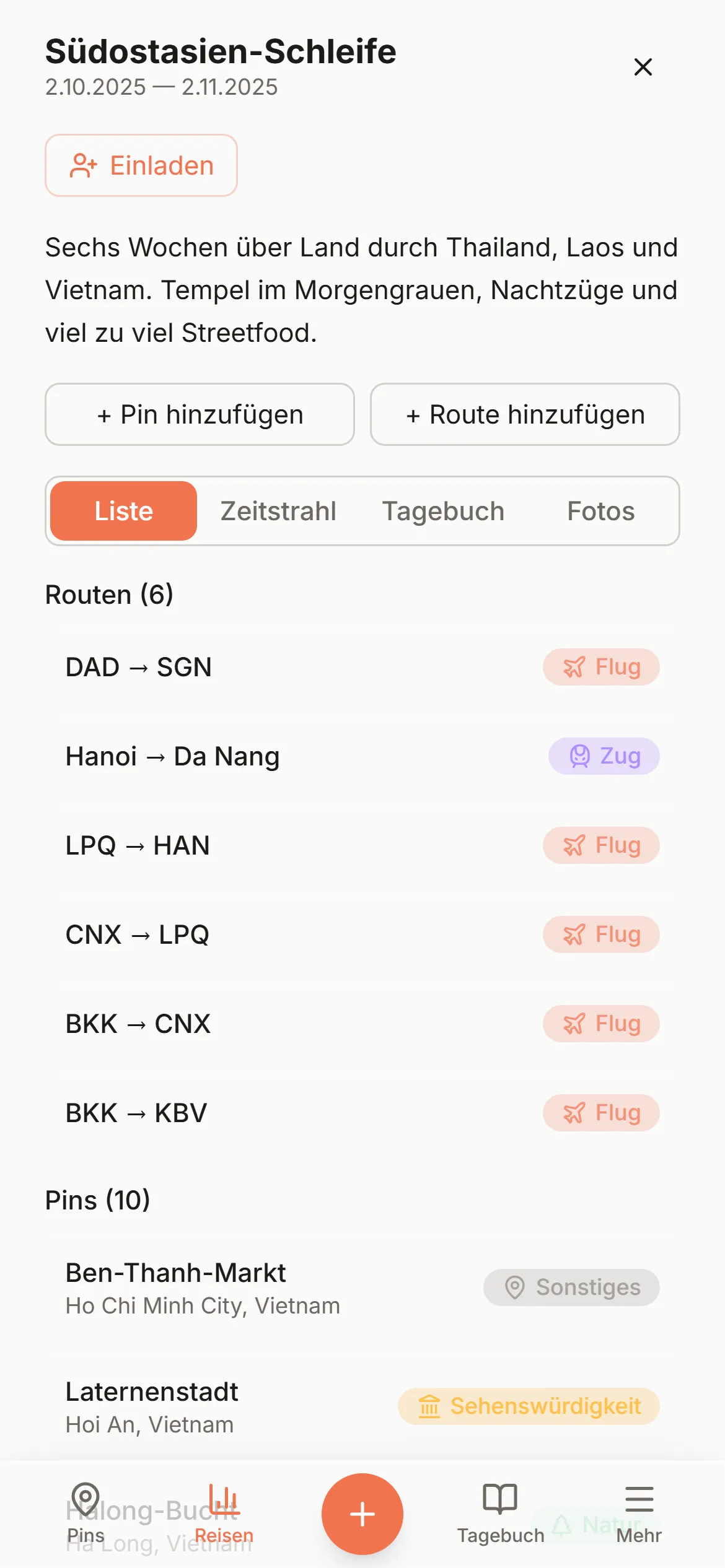 Animierte Flugbögen fächern sich in Wandria von Bangkok aus über Südostasien auf.
