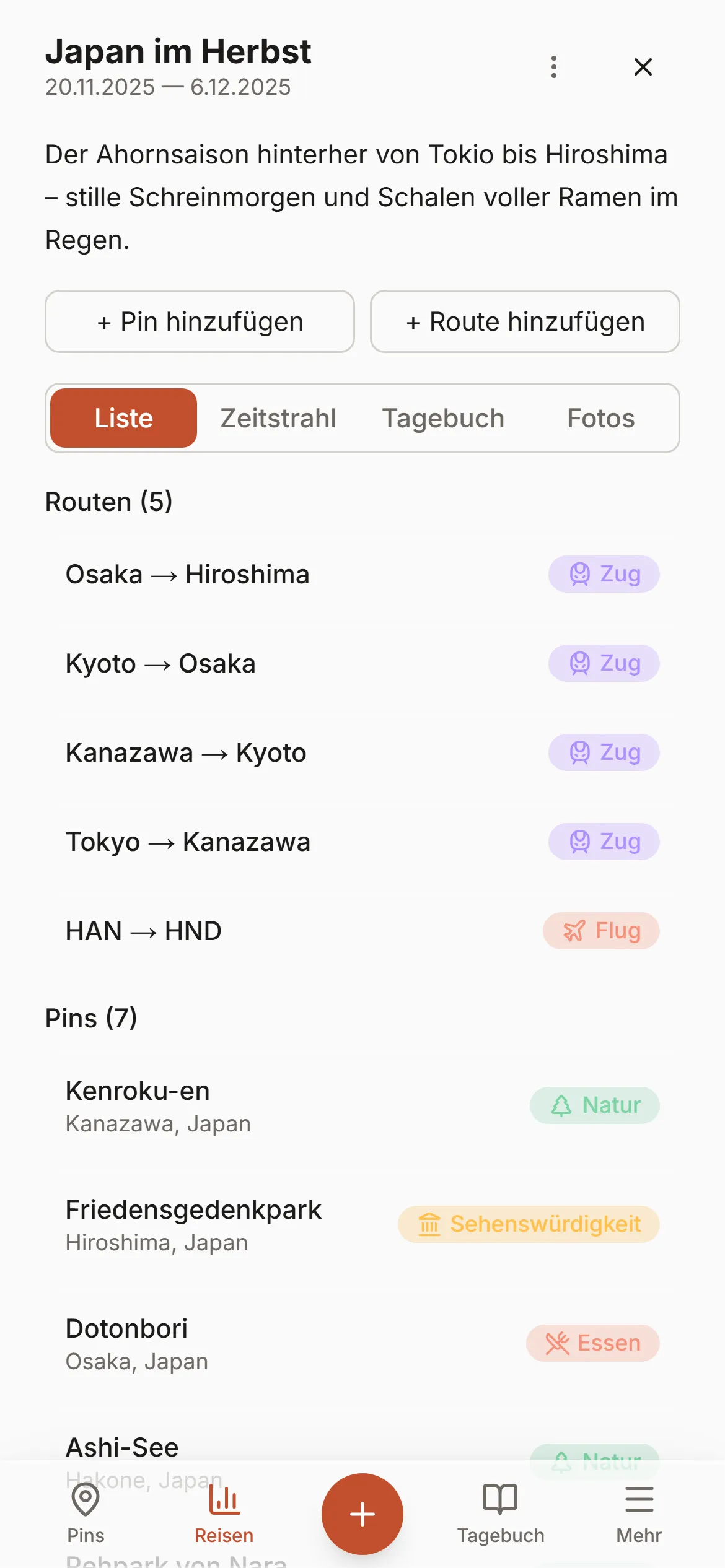 Japan per Bahn in Wandria — Shinkansen-Routen durch Tokio, Kanazawa, Kyoto, Osaka und Hiroshima.